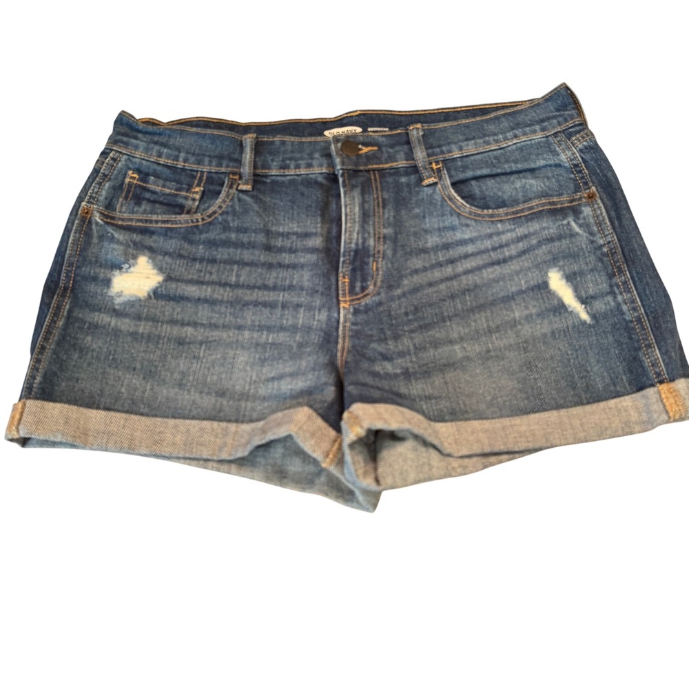 Old Navy Boyfriend Denim Shorts Distressed Cuffed Blue Jean Size 32"
